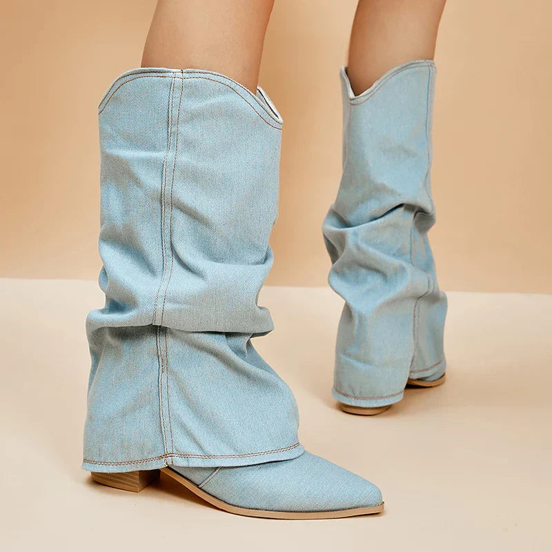 Claire | Knäboots i denim